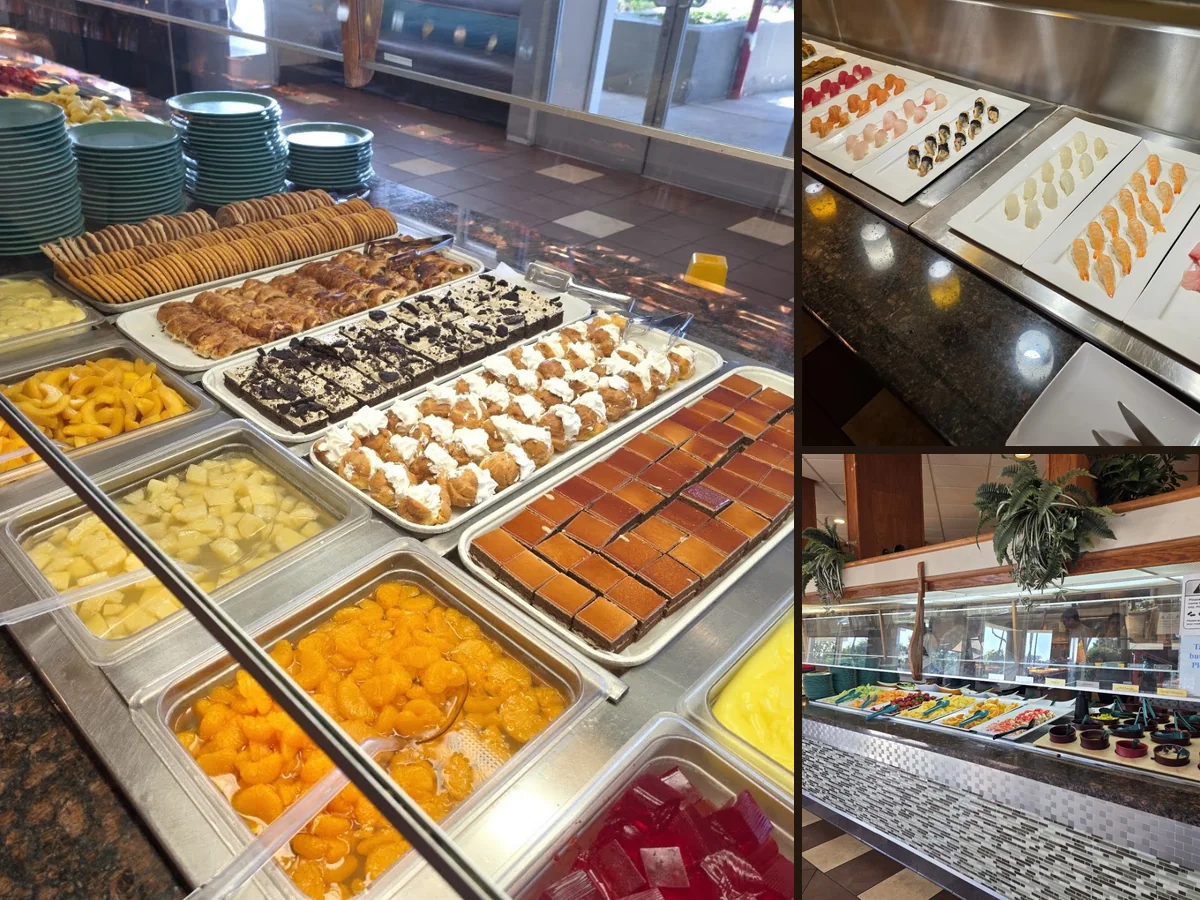 Dessert bar with assorted sweet dishes.