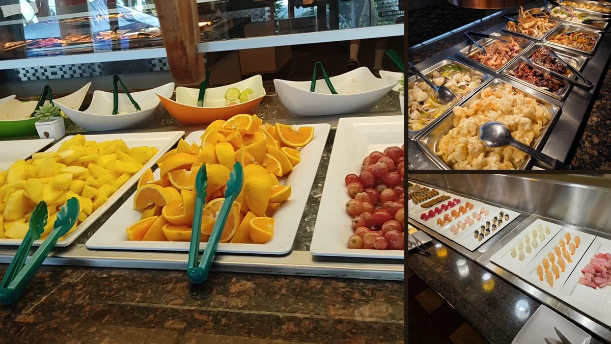 Dessert bar with assorted sweet dishes.