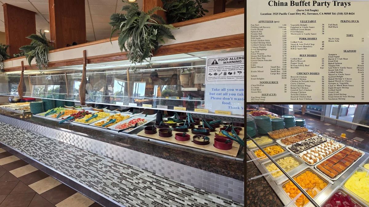 Dessert bar with assorted sweet dishes.